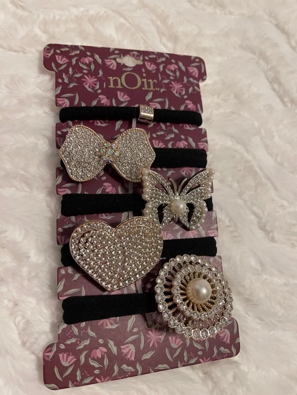 NEW nOir Faux Rhinestone, Pearl and Gold Hair Ties Set